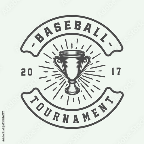 Vintage baseball sport logo  emblem  badge  mark  label. Monochrome Graphic Art. Illustration. Vector.