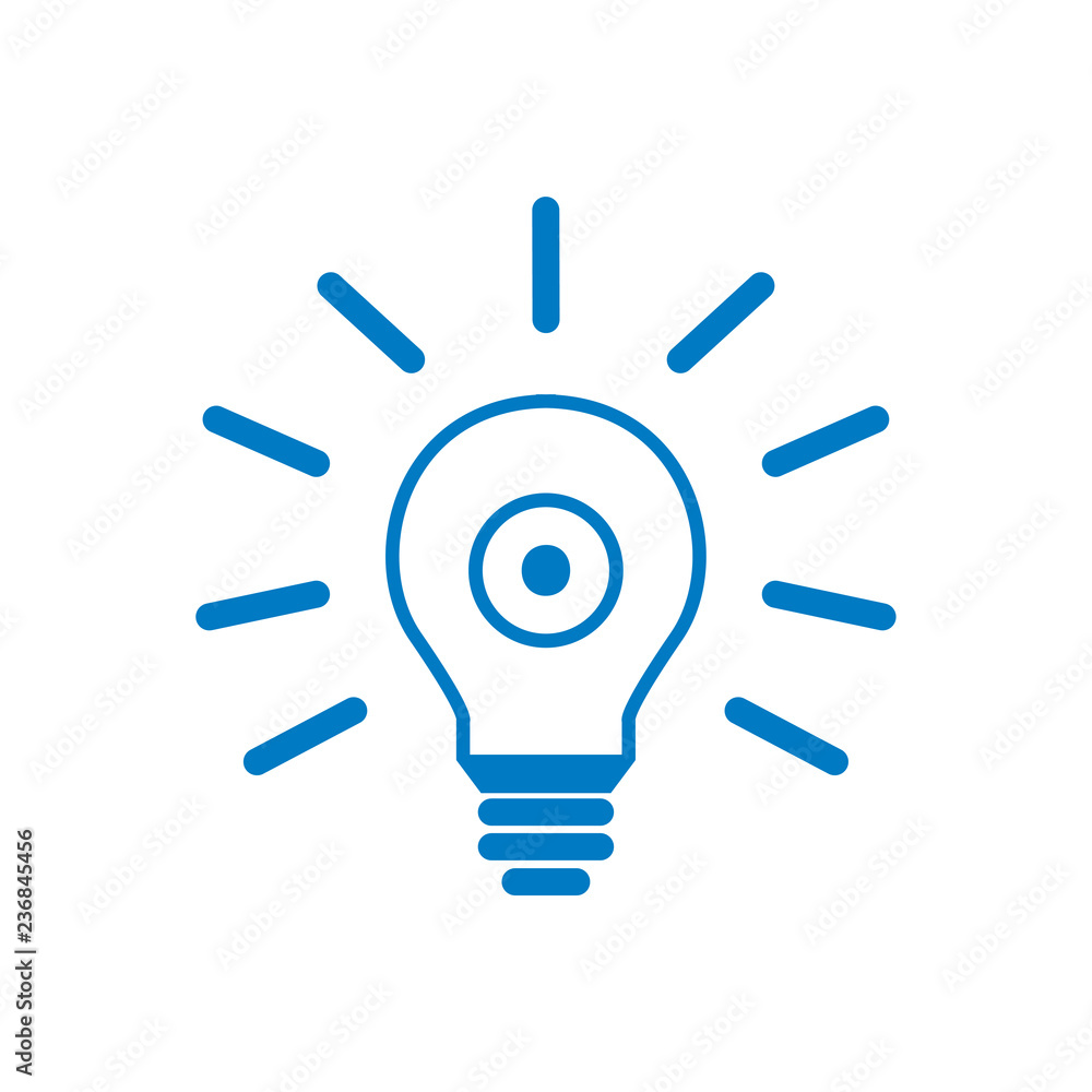 Glühbine mit Strahlen und Auge - Icon, Symbol, Piktogramm, grafisches Element - outline - blau - Hintergrund weiß - Vektor Glühbine mit Strahlen und Auge - Icon, Symbol, Piktogramm, grafisches Element - outline - blau - Hintergrund weiß - Vektor