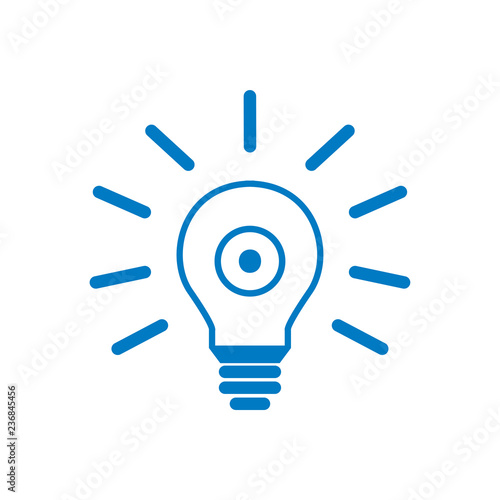 Glühbine mit Strahlen und Auge - Icon, Symbol, Piktogramm, grafisches Element - outline - blau - Hintergrund weiß - Vektor
