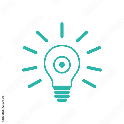 Glühbine mit Strahlen und Auge - Icon, Symbol, Piktogramm, grafisches Element - outline - mint - Hintergrund weiß - Vektor