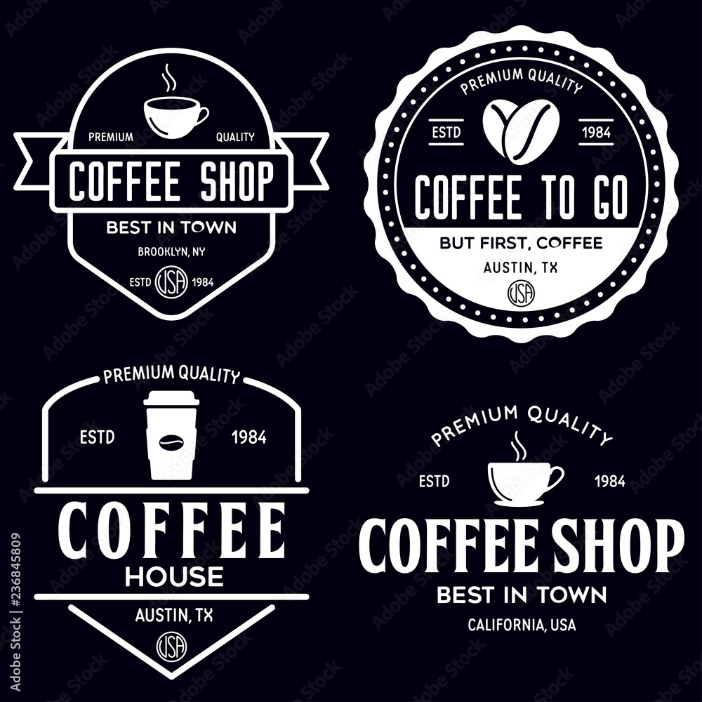 Fototapeta premium Set of Coffee shop logotype templates. Coffee related emblems labels badges signs. Coffee to go.