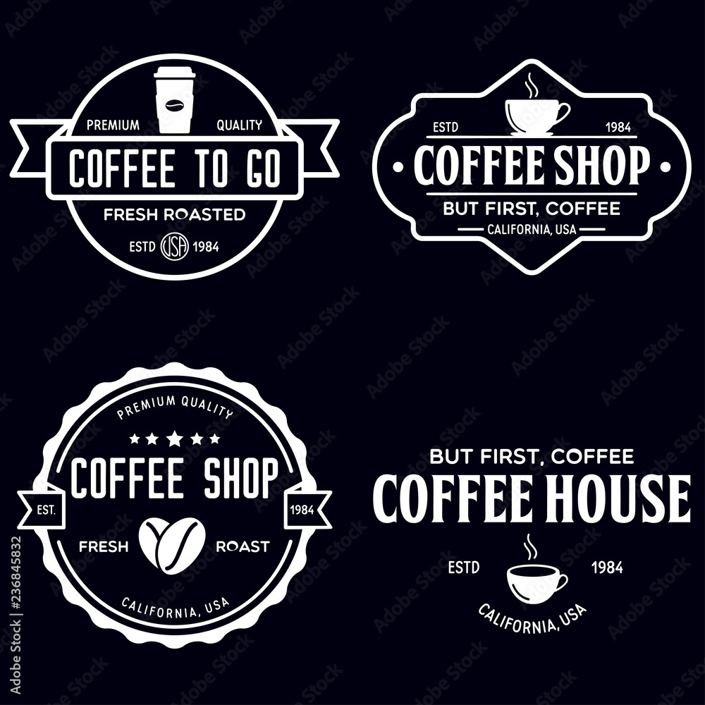 Fototapeta premium Set of Coffee shop logotype templates. Coffee related emblems labels badges signs. Coffee to go.