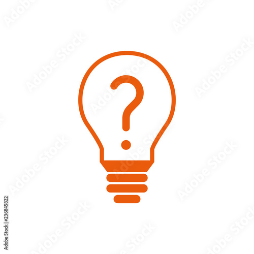 Glühbine mit Fragezeichen - Icon, Symbol, Piktogramm, grafisches Element - orange - outline - Hintergrund weiß - Vektor