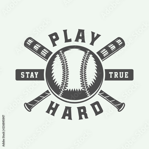 Vintage baseball sport logo, emblem, badge, mark, label. Monochrome Graphic Art. Illustration. Vector.