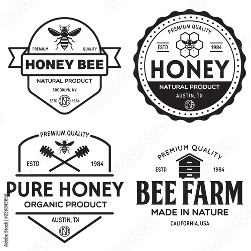 Vector honey vintage logo and icons for honey products, apiary and beekeeping branding and identity.
