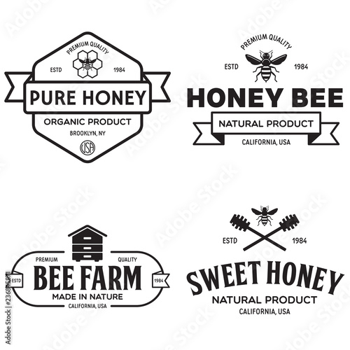 Vector honey vintage logo and icons for honey products, apiary and beekeeping branding and identity.