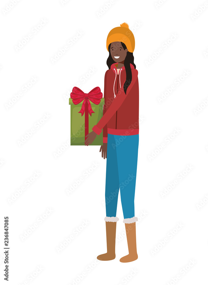 woman with christmas tree avatar character