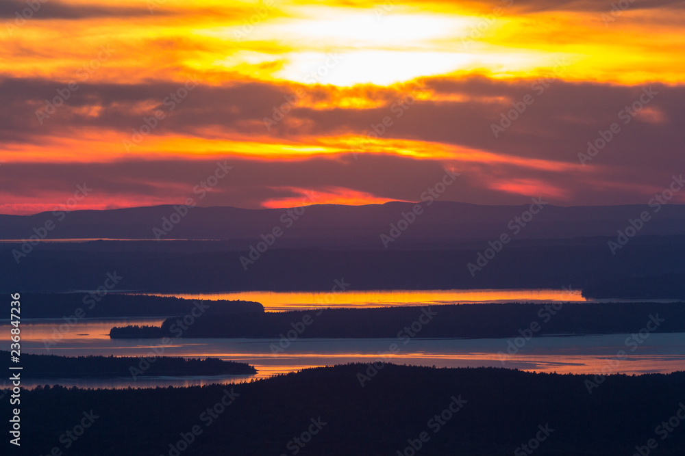 The sunset from the top of Cadillac Mountain in Acadia National Park in Maine.