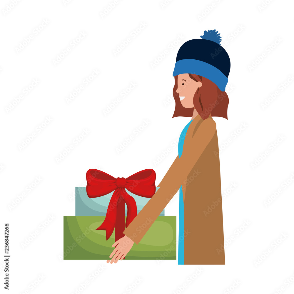 woman with christmas tree avatar character woman with christmas tree avatar character