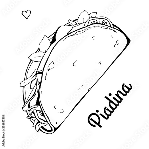 Piadina food Italian cuisine. Vector illustration in sketch style.