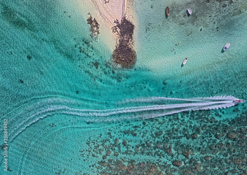 Aerial view of the south east coast of Mauritius at Pointe d'Esny Beach
