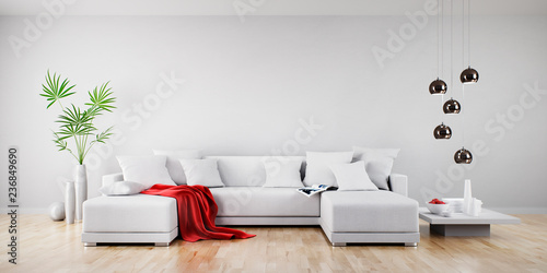 Sofa mit roter Decke in hellem Raum 2