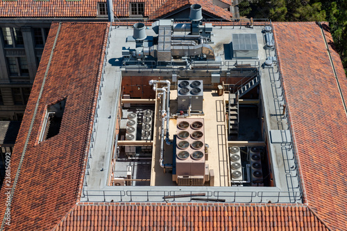 view on a roof with air conditioning from high above
