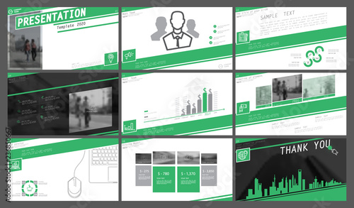 Green, gray, elements for infographics on a white background. The best set of presentation templates. Presentation, leaflet and flyer, corporate report, marketing, advertising, supernova, annual repor
