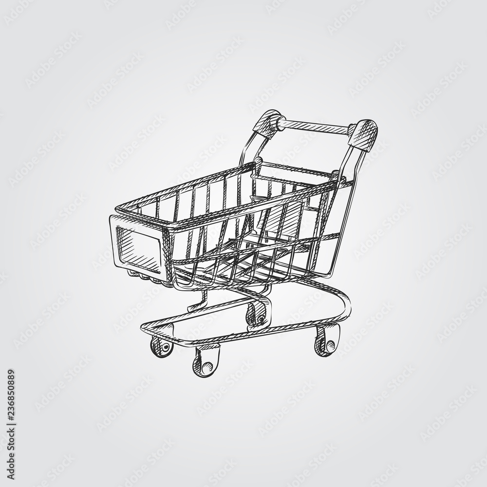 Partina City Nest jump in Hand Drawn shopping cart Sketch Symbol isolated on white background. Vector shopping  cart In Trendy Style. Supermarket hand drawing sketches elements Stock  Vector | Adobe Stock