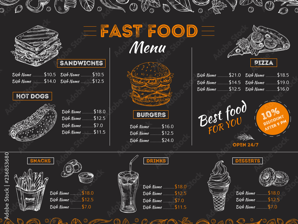 Fast Food Restaurant Menu Board Fast Food Restaurant Menu Board