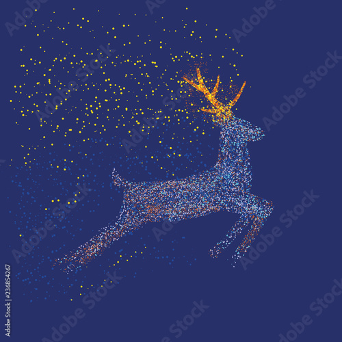 shiny new year deer with golden horns on blue background © richy