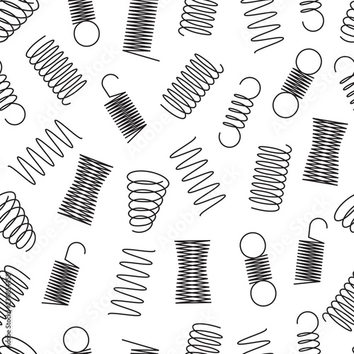 Metal springs seamless pattern. Steel coil spirals, flexible wire elastic lines endless vector texture. Illustration of background flexible coil, spring spiral