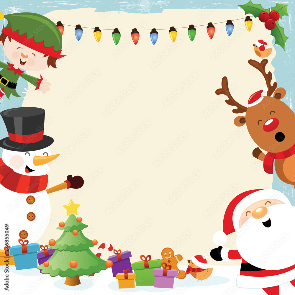 Christmas Frame With Cute Characters Stock Vector | Adobe Stock