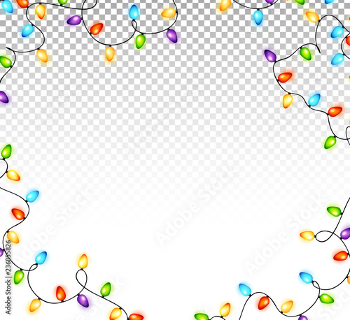 Colorful Christmas light bulbs on transparent background vector