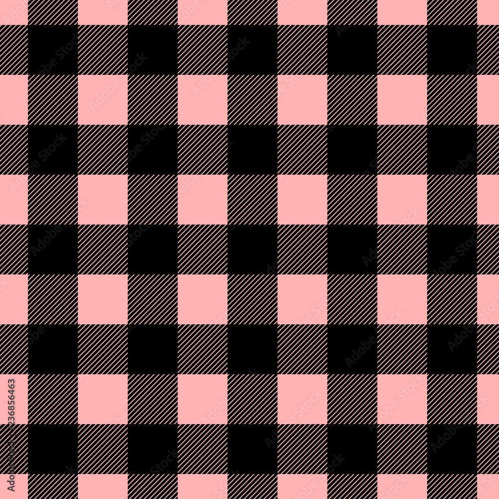 Seamless vector plaid, lumberjack, check pattern black and pink. Design for wallpaper, fabric, textile, wrapping. Simple background Seamless vector plaid, lumberjack, check pattern black and pink. Design for wallpaper, fabric, textile, wrapping. Simple background