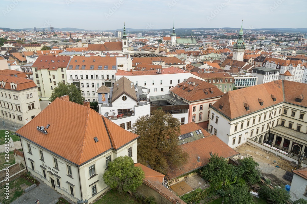 Brno, Czech Republic - Sep 12 2018: View to the red roofs of Brno city. Czech Republic
