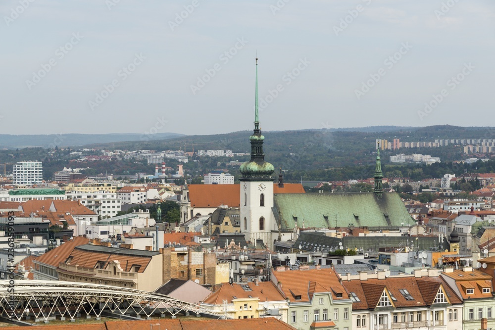 Brno, Czech Republic - Sep 12 2018: View to the red roofs of Brno city. Czech Republic