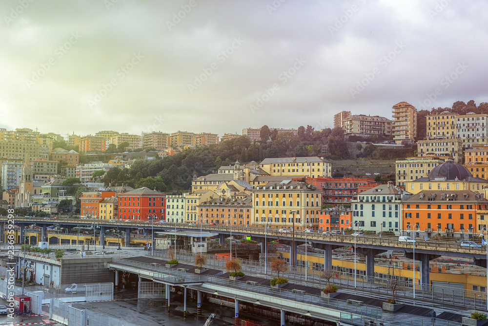 View of the town of Genoa in Italy