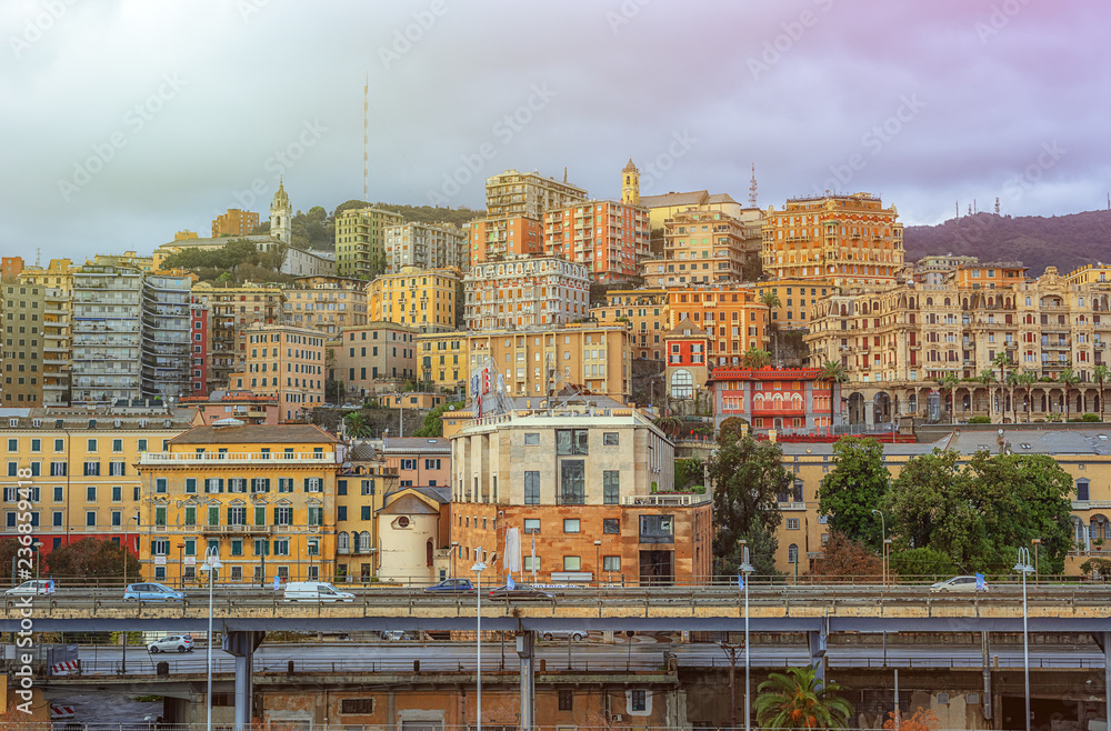 View of the town of Genoa in Italy