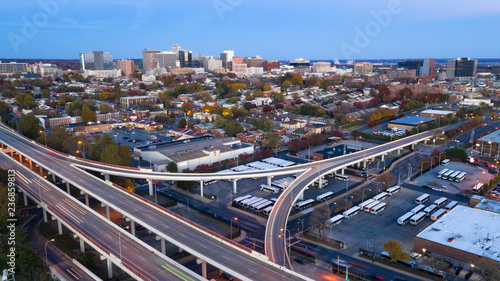 Static Shot Over Highways and Downtown City Skyline Wilmington Delaware