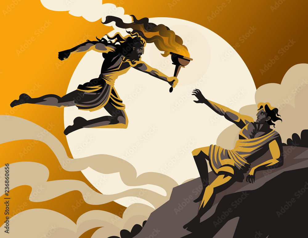 Prometheus Stealing Fire Greek Mythology Stock Vector Adobe Stock