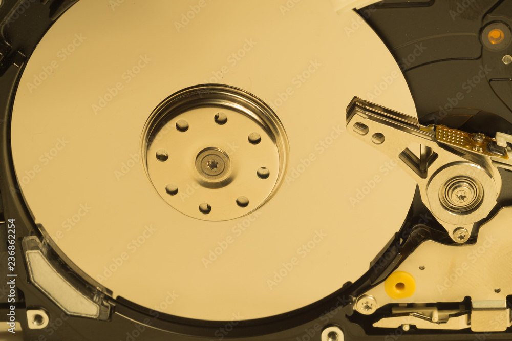 Hdd. open hard disk drive. The concept of data storage. data array. hard drive from the computer. hdd with mirror effect Hdd. open hard disk drive. The concept of data storage. data array. hard drive from the computer. hdd with mirror effect