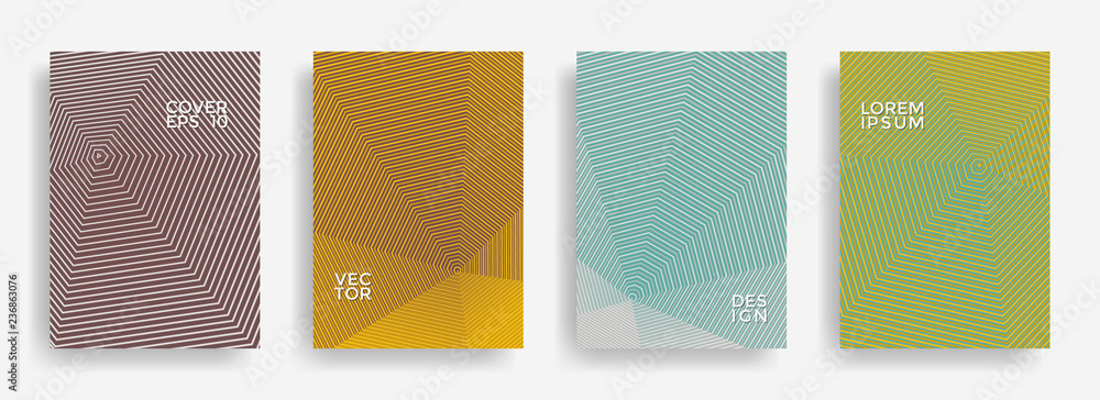 Gradient annual report design vector collection. Halftone stripes edged texture cover page layout templates set. Report covers geometric design, business brochure pages corporate backgrounds. Gradient annual report design vector collection. Halftone stripes edged texture cover page layout templates set. Report covers geometric design, business brochure pages corporate backgrounds.