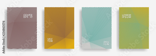 Gradient annual report design vector collection. Halftone stripes edged texture cover page layout templates set. Report covers geometric design, business brochure pages corporate backgrounds.