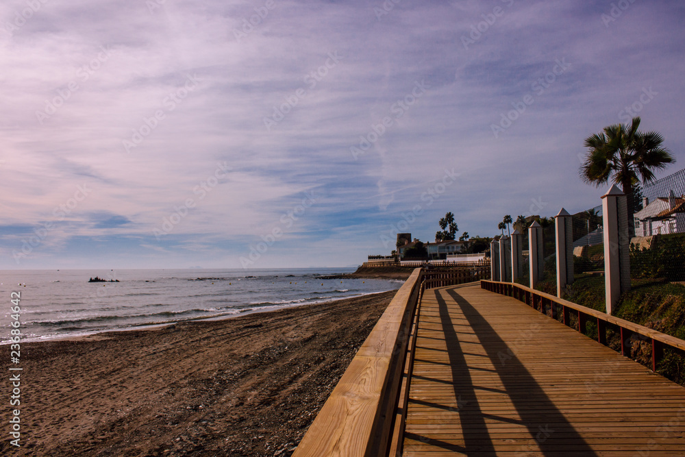 Promenade. Calahonda Beach, Mijas, Costa del Sol Occidental, Malaga, Andalusia, Spain. Picture taken – 2 December 2018.