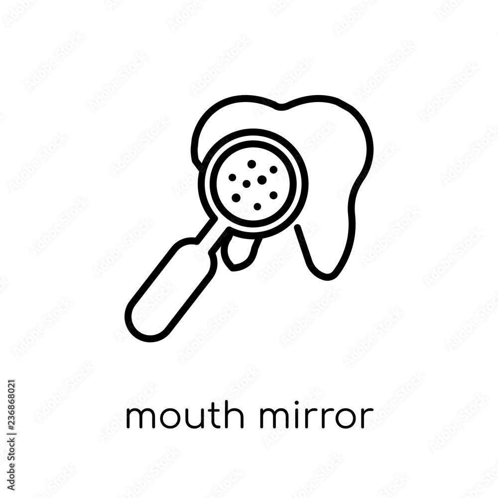 Mouth Mirror icon. Trendy modern flat linear vector Mouth Mirror icon on white background from thin line Dentist collection Mouth Mirror icon. Trendy modern flat linear vector Mouth Mirror icon on white background from thin line Dentist collection