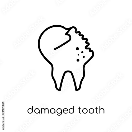 Damaged tooth icon. Trendy modern flat linear vector Damaged tooth icon on white background from thin line Dentist collection