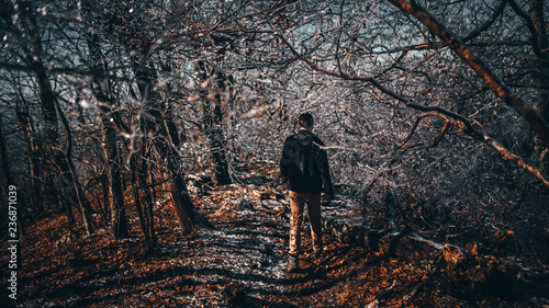 Man hiking on mountain trail