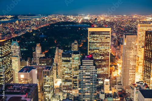 Aerial Manhattan and Central Park at night