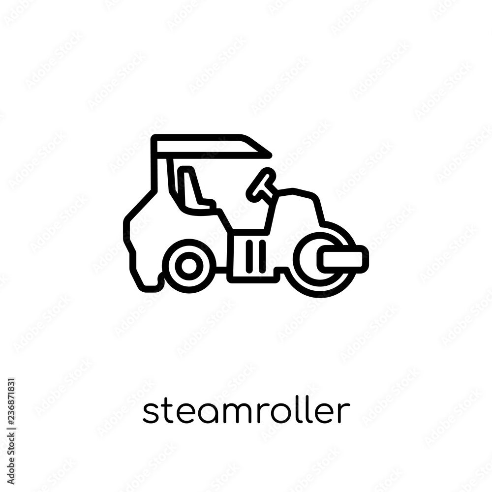 Steamroller icon. Trendy modern flat linear vector Steamroller icon on white background from thin line Construction collection