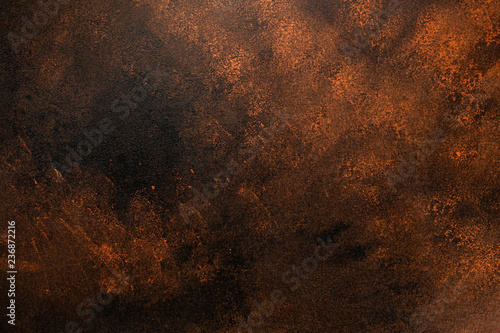 Closeup textured abstract brown background. Scratched vintage copper material