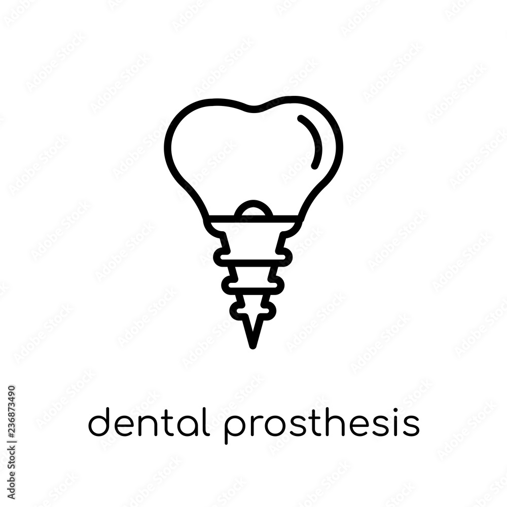 Dental prosthesis icon. Trendy modern flat linear vector Dental prosthesis icon on white background from thin line Dentist collection Dental prosthesis icon. Trendy modern flat linear vector Dental prosthesis icon on white background from thin line Dentist collection