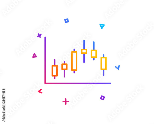 Candlestick chart line icon. Financial graph sign. Stock exchange symbol. Business investment. Gradient line button. Candlestick graph icon design. Colorful geometric shapes. Vector