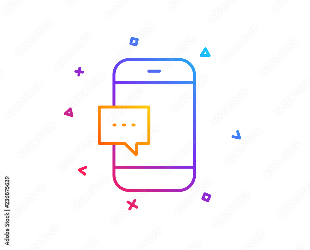 Smartphone Message icon. Cellphone or Phone messenger sign. Сommunication Mobile device with Chat symbol. Gradient line button. Smartphone message icon design. Colorful geometric shapes. Vector Smartphone Message icon. Cellphone or Phone messenger sign. Сommunication Mobile device with Chat symbol. Gradient line button. Smartphone message icon design. Colorful geometric shapes. Vector