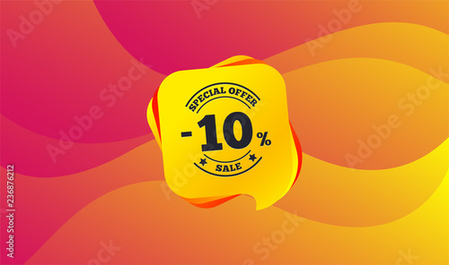 10 percent discount sign icon. Sale symbol. Special offer label. Wave background. Abstract shopping sale banner. Template for design. Vector