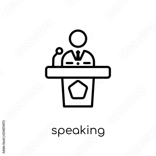 speaking icon. Trendy modern flat linear vector speaking icon on white background from thin line Communication collection, outline vector illustration