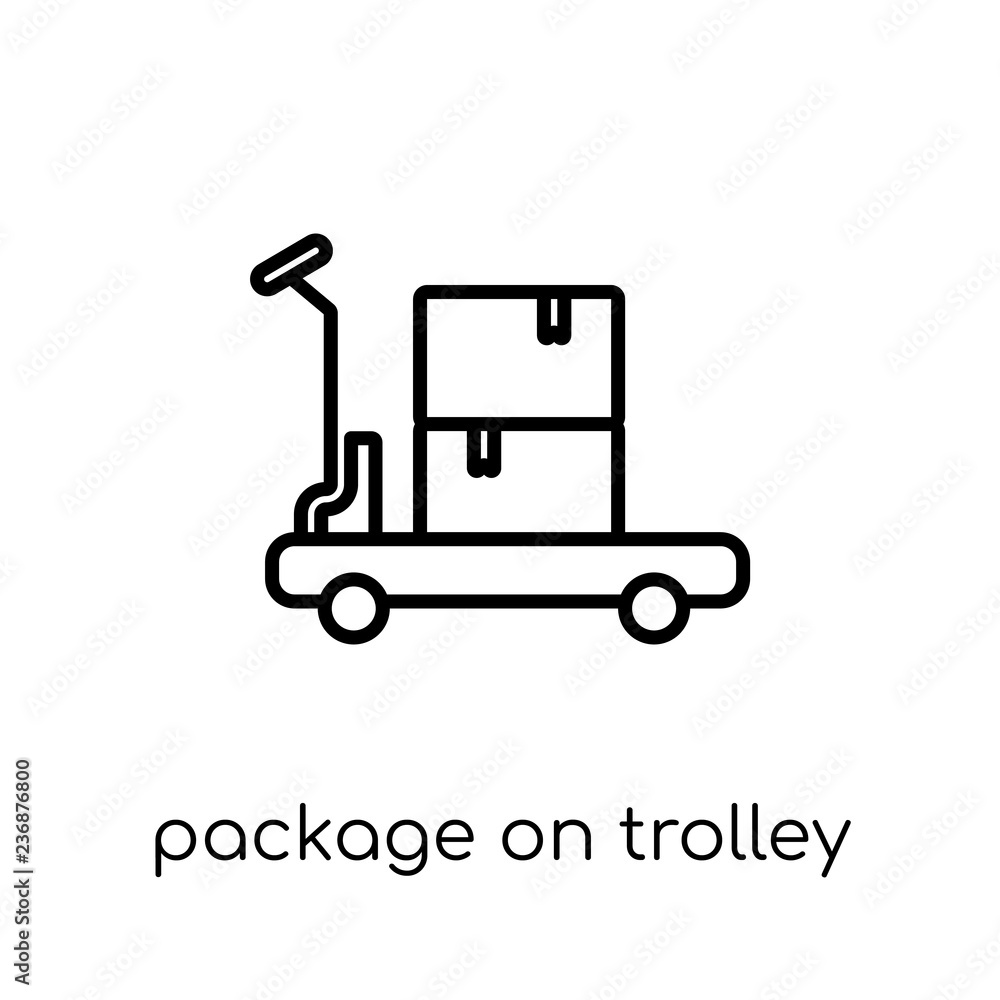 package on trolley icon. Trendy modern flat linear vector package on trolley icon on white background from thin line Delivery and logistic collection, outline vector illustration package on trolley icon. Trendy modern flat linear vector package on trolley icon on white background from thin line Delivery and logistic collection, outline vector illustration