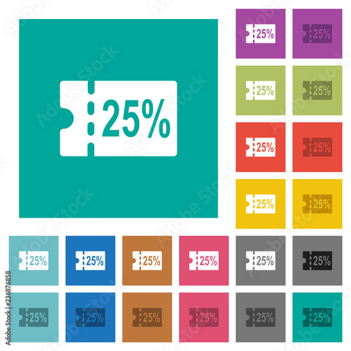 25 percent discount coupon square flat multi colored icons