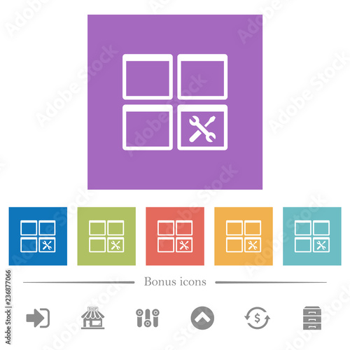 Dashboard tools flat white icons in square backgrounds