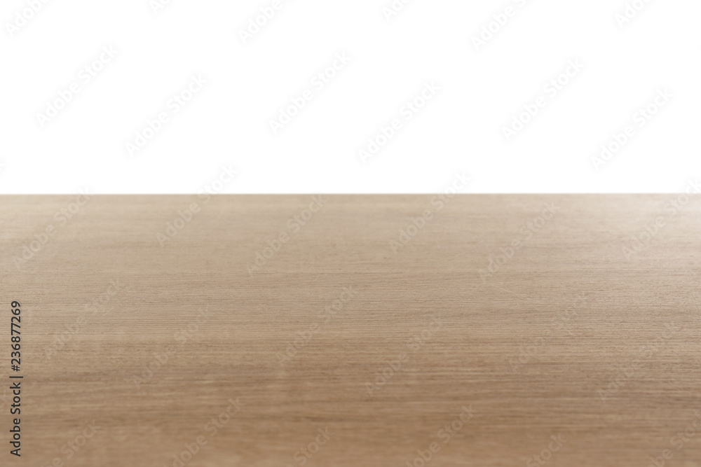 Stylish wooden table top against white background Stylish wooden table top against white background